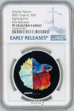 2021 Cook Islands $5 Eclectic Nature Fighting Fish 1oz. 999 Silver Coin NGC 70FR
