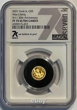 2021 Cook Islands $5 Gold Miss Liberty 9/11 20th Anniversary Coin NGC PF 70 7K