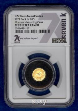 2021 Cook Islands $5 Gold U. S. State Animal Series Montana Cloak NGC PF70 U. C