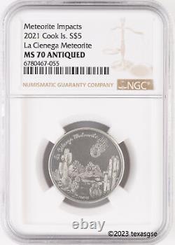 2021 Cook Islands $5 La Cienega Meteorite 1oz Silver Antique NGC MS70