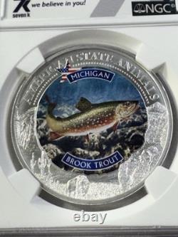 2021 Cook Islands $5 Michigan Brook Trout Silver Coin Graded MS 70 by NGC