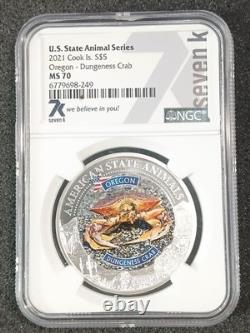2021 Cook Islands $5 Oregon Dungeness Crab NGC MS70 State Animal Silver Proof