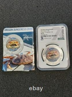 2021 Cook Islands $5 Oregon Dungeness Crab NGC MS70 State Animal Silver Proof