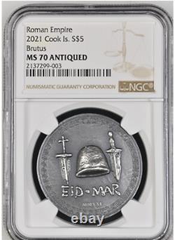 2021 Cook Islands $5 Roman Empire Series BRUTUS 1 oz Silver Mintage 500 NGC MS70