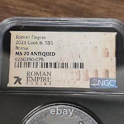 2021 Cook Islands $5 Silver Coin NGC MS70 Antiqued Roman Empire Brutus