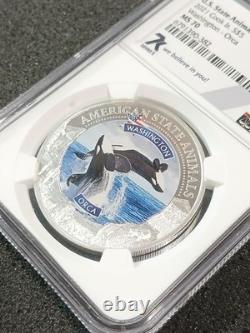 2021 Cook Islands $5 Silver Coin WA Orca American State Animal MS70