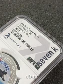 2021 Cook Islands $5 Silver Coin WA Orca American State Animal MS70