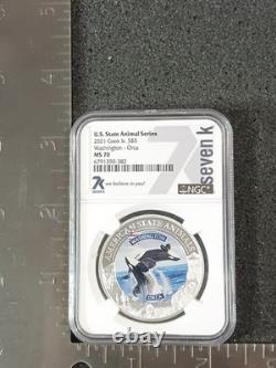 2021 Cook Islands $5 Silver Coin WA Orca American State Animal MS70