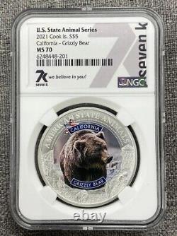 2021 Cook Islands $5 U. S. State Animal California Grizzly Bear NGC MS70 7k