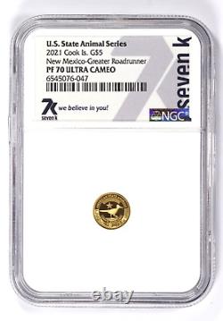 2021 Cook Islands $5 U. S State Animals NM Roadrunner Gold NGC PF70 1/2 gram 0.5