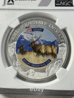 2021 Cook Islands $5 Utah Rocky Mountain Elk Silver Coin Graded MS 70 by NGC