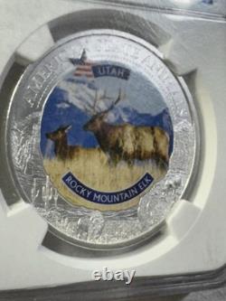 2021 Cook Islands $5 Utah Rocky Mountain Elk Silver Coin Graded MS 70 by NGC
