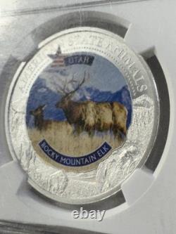2021 Cook Islands $5 Utah Rocky Mountain Elk Silver Coin Graded MS 70 by NGC