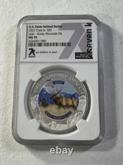2021 Cook Islands $5 Utah Rocky Mountain Elk Silver Coin Graded MS 70 by NGC