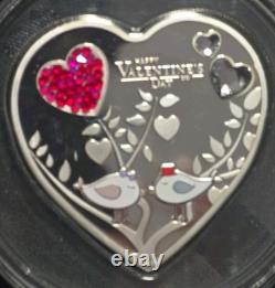 2021 Cook Islands $5 Valentine Heart 20g. 999 Silver Proof Swarovski