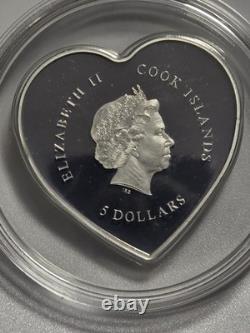 2021 Cook Islands $5 Valentine Heart 20g. 999 Silver Proof Swarovski