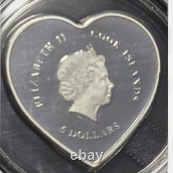 2021 Cook Islands $5 Valentine Heart 20g. 999 Silver Proof Swarovski