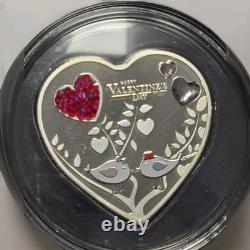 2021 Cook Islands $5 Valentine Heart 20g. 999 Silver Proof Swarovski