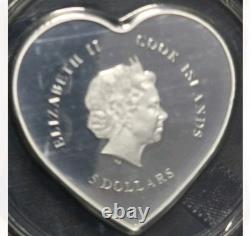 2021 Cook Islands $5 Valentine Heart 20g. 999 Silver Proof Swarovski