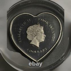 2021 Cook Islands $5 Valentine Heart 20g. 999 Silver Proof Swarovski