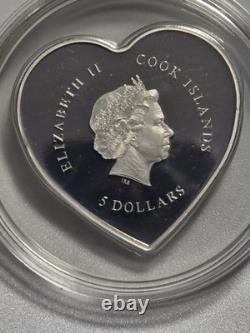 2021 Cook Islands $5 Valentine Heart 20g. 999 Silver Proof Swarovski