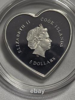 2021 Cook Islands $5 Valentine Heart 20g. 999 Silver Proof Swarovski