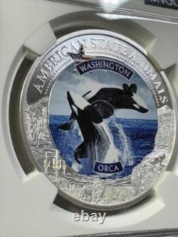 2021 Cook Islands $5 Washington Orca Silver Coin Graded MS 70 by NGC