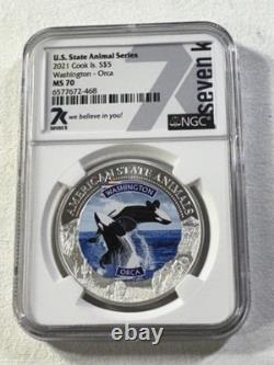 2021 Cook Islands $5 Washington Orca Silver Coin Graded MS 70 by NGC