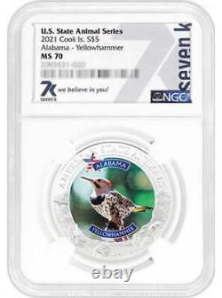 2021 Cook Islands Alabama Yellowhammer Ngc Ms70 American State Animals 1 Oz Silv