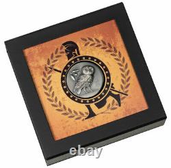 2021 Cook Islands Athenian Owl Numismatic Icons UHR 1 oz Silver Antiqued $5 OGP