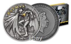 2021 Cook Islands Batman 2 oz. Silver Antiqued Coin with Original Mint Packaging