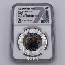 2021 Cook Islands California Bear MS-70 American State Animals 1oz Silver Coin