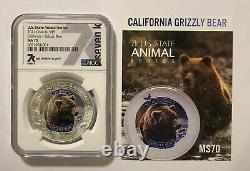 2021 Cook Islands California-Grizzly Bear 1oz Silver NGC MS70 7K Label