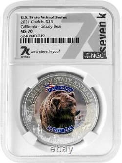 2021 Cook Islands California Grizzly Bear Ngc Ms70 American State Animals 1 Oz S