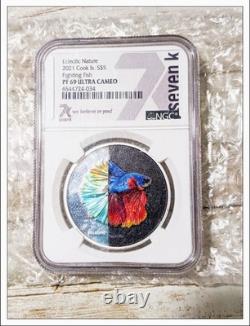 2021 Cook Islands Eclectic Nature Fighting Fish 1oz. 999 Silver NGC PF69 UC