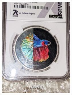 2021 Cook Islands Eclectic Nature Fighting Fish 1oz. 999 Silver NGC PF69 UC