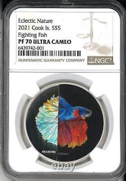 2021 Cook Islands Eclectic Nature Fighting Fish 1oz Silver Coin NGC PF 70 UCAM