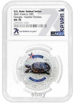 2021 Cook Islands Georgia Gopher Tortoise Ngc Ms70 American State Animals 1 Oz S