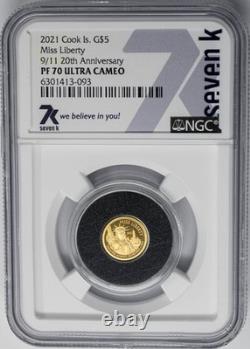 2021 Cook Islands Gold $5 Miss Liberty 911 20th Anniversary PR70 UCAM NGC DC7335