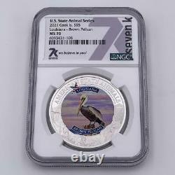 2021 Cook Islands LOUISIANA BROWN PELICAN Graded MS-70 1oz Silver Coin