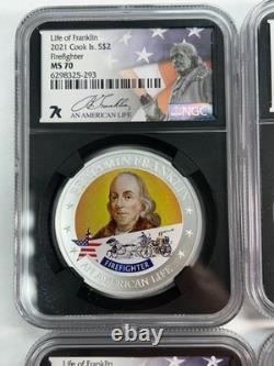 2021 Cook Islands Life of Franklin $2 1/2 oz Silver Coins NGC MS70 Six Coins