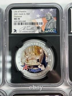2021 Cook Islands Life of Franklin $2 1/2 oz Silver Coins NGC MS70 Six Coins