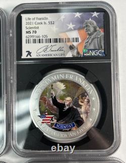 2021 Cook Islands Life of Franklin $2 1/2 oz Silver Coins NGC MS70 Six Coins