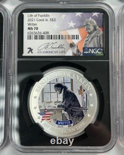 2021 Cook Islands Life of Franklin $2 1/2 oz Silver Coins NGC MS70 Six Coins