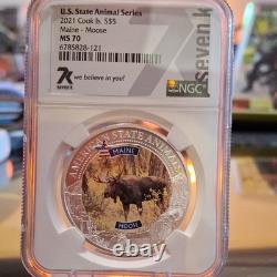 2021 Cook Islands Maine Moose State Animal Silver Colorized NGC MS70