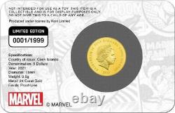 2021 Cook Islands Marvel Comics Captain America 80th 0.5g. 999 Gold Proof Coin