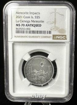 2021 Cook Islands Meteorite Coin MS70 Antiqued NGC La Cienega $5 Limited Mintage