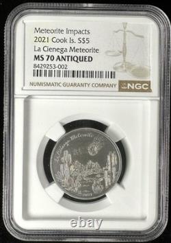 2021 Cook Islands Meteorite Coin MS70 Antiqued NGC La Cienega $5 Limited Mintage