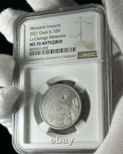 2021 Cook Islands Meteorite Coin MS70 Antiqued NGC La Cienega $5 Limited Mintage