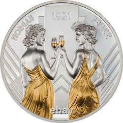 2021 Cook Islands Morgan and Peace 1 oz Silver Gilded Proof Coin mintage 921